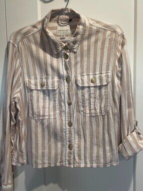 American Eagle Linen Blend Long Sleeve Top